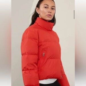 Athleta Summit Cropped Down Puffer Coat - Cardinal Red / Orange - Size XL - NWOT